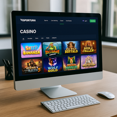Sportuna Casino Desktop Interface - Clean Dark Mode Design